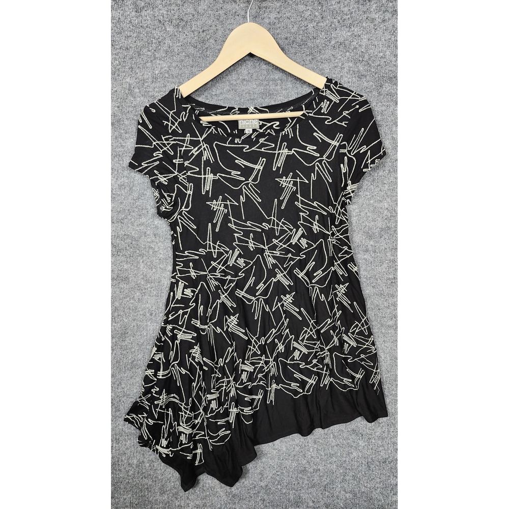 Niche Nilgun Derman‎ Shirt Womens Small Black Abstract Asymmetrical Hem Tunic